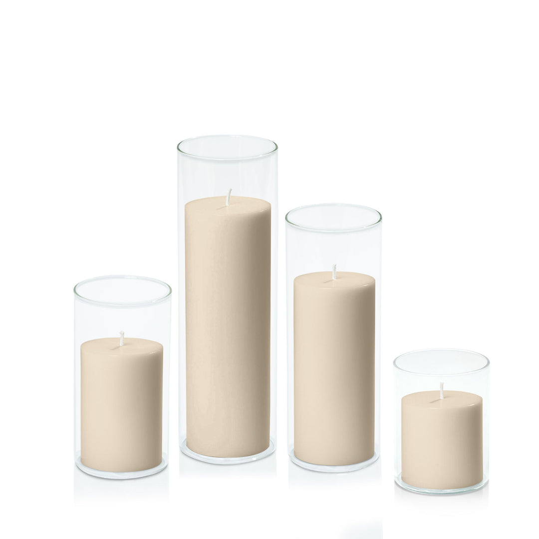 Sandstone 7cm Pillar in 8cm Glass Set - Sm Pack of 1