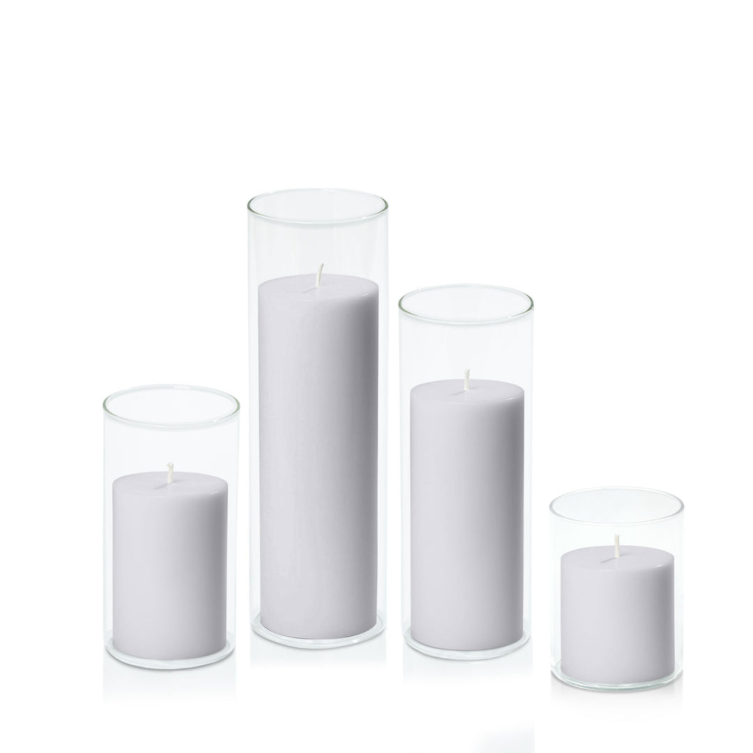 Silver Grey 7cm Pillar in 8cm Glass Set - Sm Pack of 1