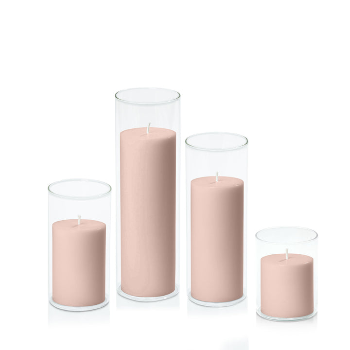 Vintage Blush 7cm Pillar in 8cm Glass Set - Sm Pack of 1