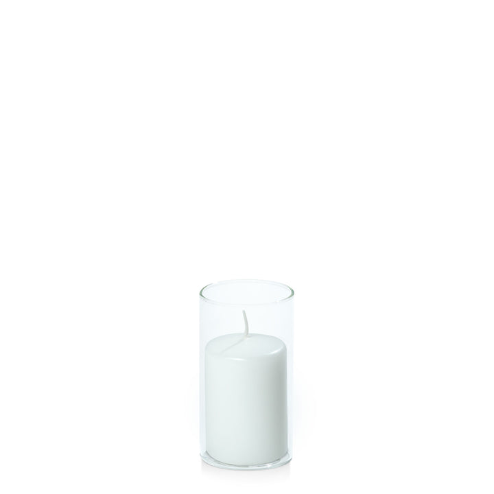 White 5cm x 7.5cm Event Pillar in 5.8cm x 12cm Glass Pack of 1