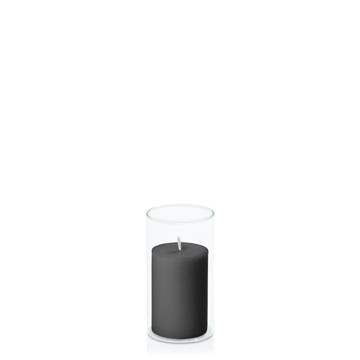 Black 5cm x 7.5cm Pillar in 5.8cm x 12cm Glass Pack of 1