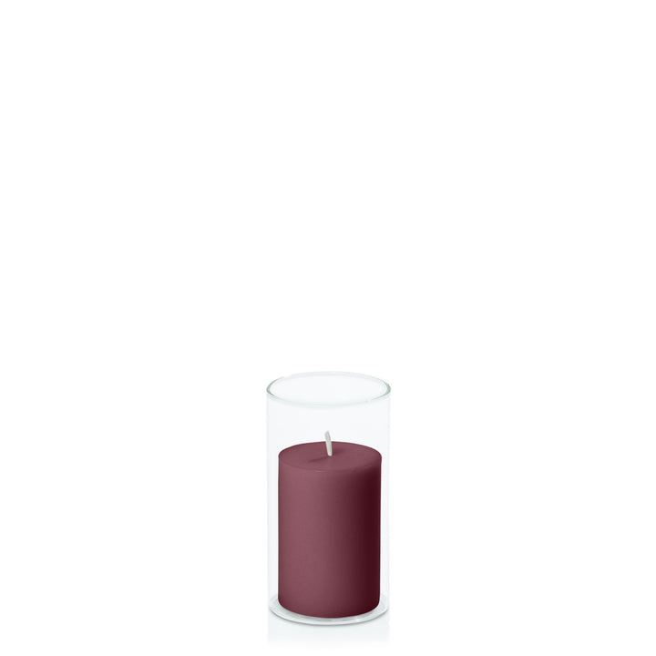 Burgundy 5cm x 7.5cm Pillar in 5.8cm x 12cm Glass Pack of 1