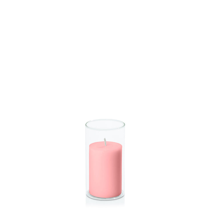 Coral Pink 5cm x 7.5cm Pillar in 5.8cm x 12cm Glass Pack of 1