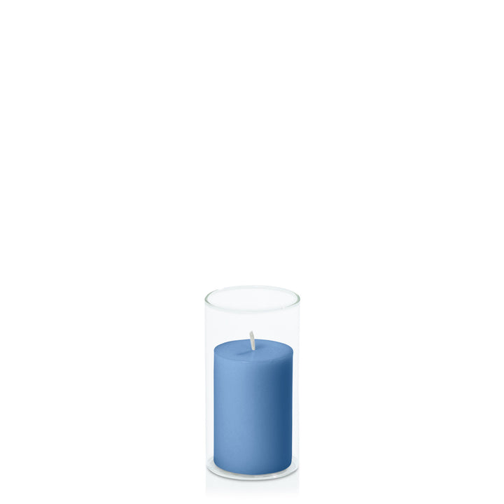 Dusty Blue 5cm x 7.5cm Pillar in 5.8cm x 12cm Glass Pack of 1