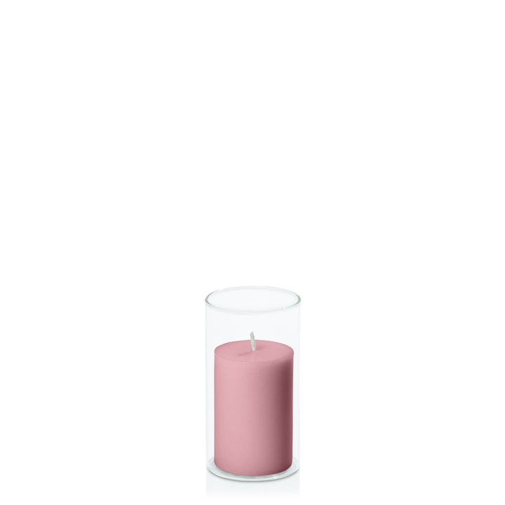 Dusty Pink 5cm x 7.5cm Pillar in 5.8cm x 12cm Glass Pack of 1