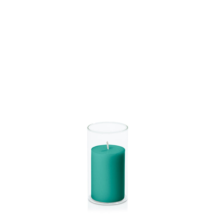 Emerald Green 5cm x 7.5cm Pillar in 5.8cm x 12cm Glass Pack of 1