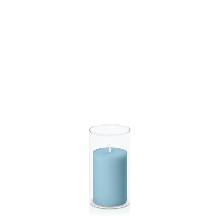 French Blue 5cm x 7.5cm Pillar in 5.8cm x 12cm Glass Pack of 1