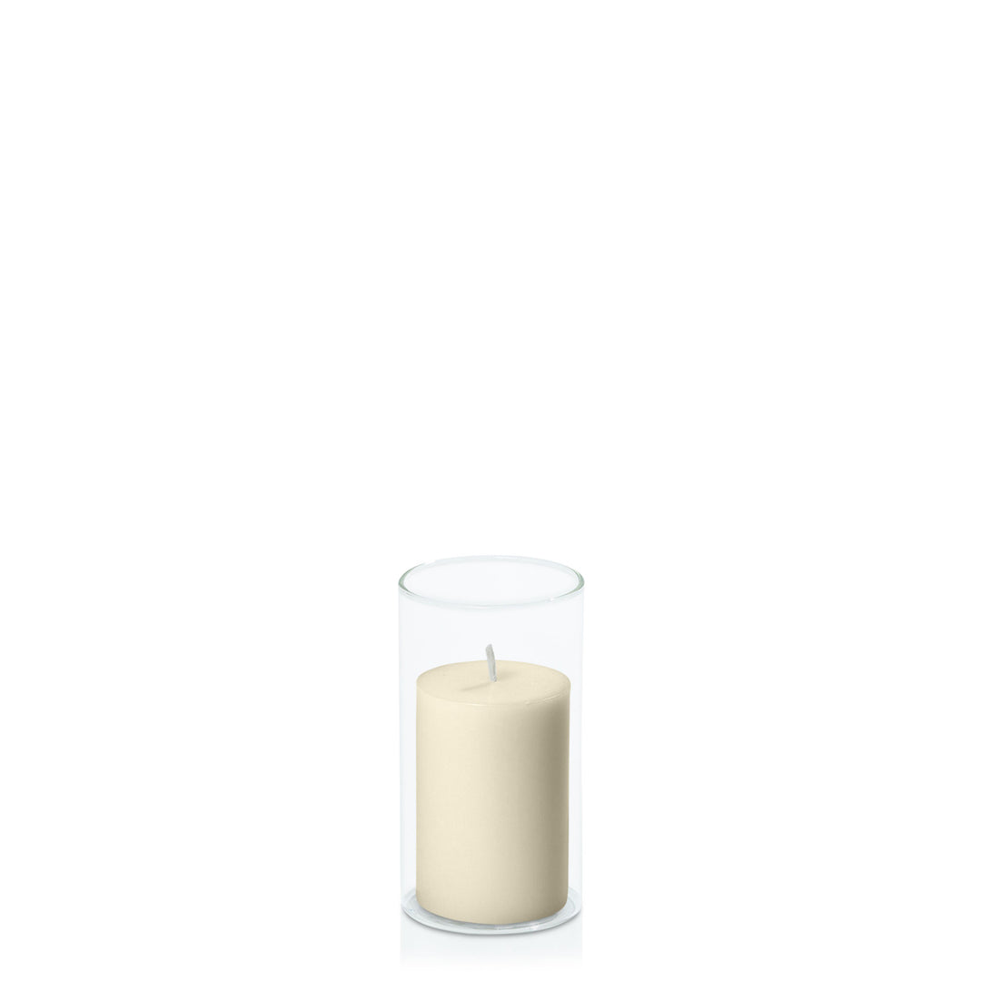 Ivory 5cm x 7.5cm Pillar in 5.8cm x 12cm Glass Pack of 1