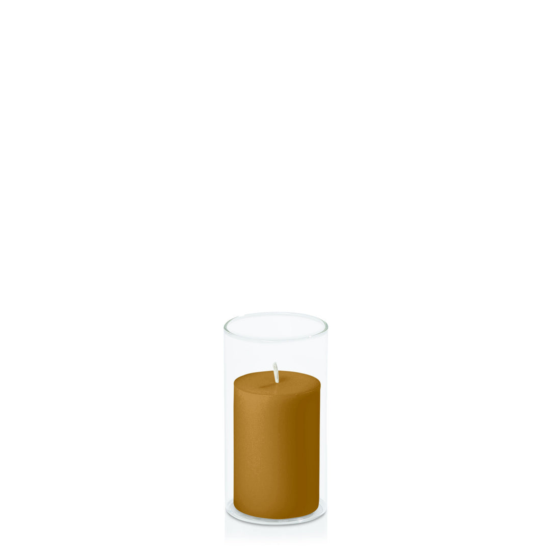 Mustard 5cm x 7.5cm Pillar in 5.8cm x 12cm Glass Pack of 1