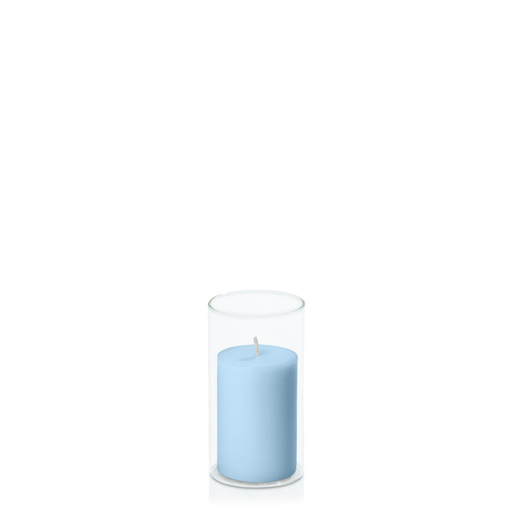 Pastel Blue 5cm x 7.5cm Pillar in 5.8cm x 12cm Glass Pack of 1