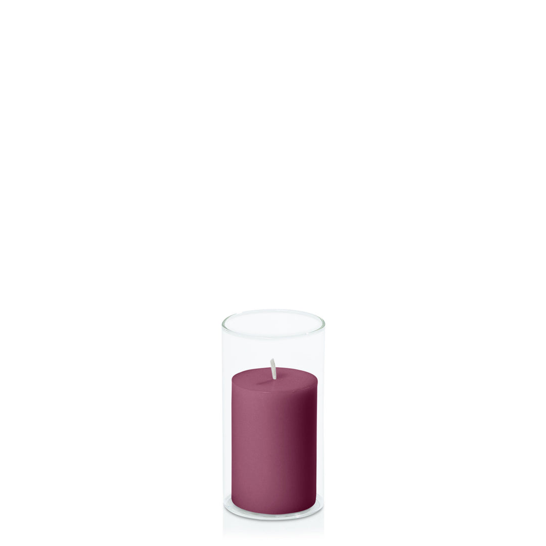 Plum 5cm x 7.5cm Pillar in 5.8cm x 12cm Glass Pack of 1