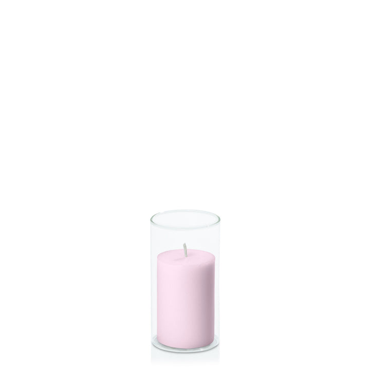 Pastel Pink 5cm x 7.5cm Pillar in 5.8cm x 12cm Glass Pack of 1