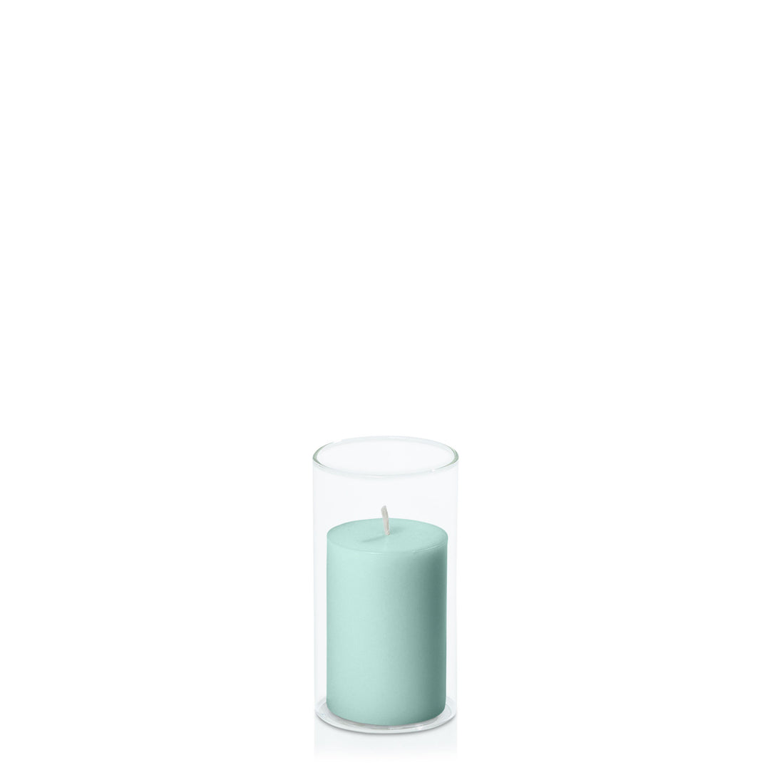 Sage Green 5cm x 7.5cm Pillar in 5.8cm x 12cm Glass Pack of 1