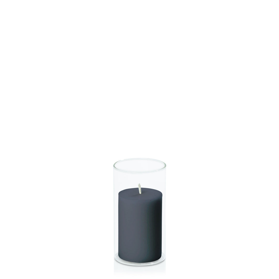 Steel Blue 5cm x 7.5cm Pillar in 5.8cm x 12cm Glass Pack of 1