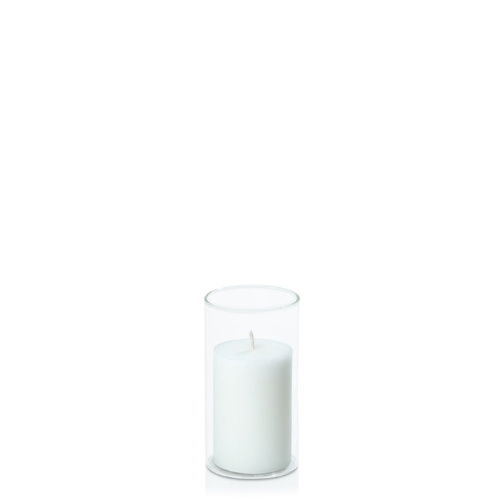 White 5cm x 7.5cm Pillar in 5.8cm x 12cm Glass Pack of 1