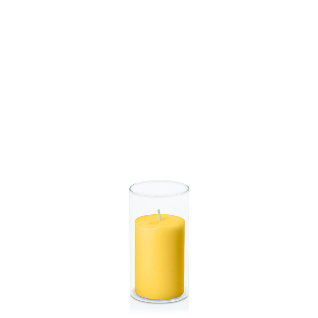 Yellow 5cm x 7.5cm Pillar in 5.8cm x 12cm Glass Pack of 1