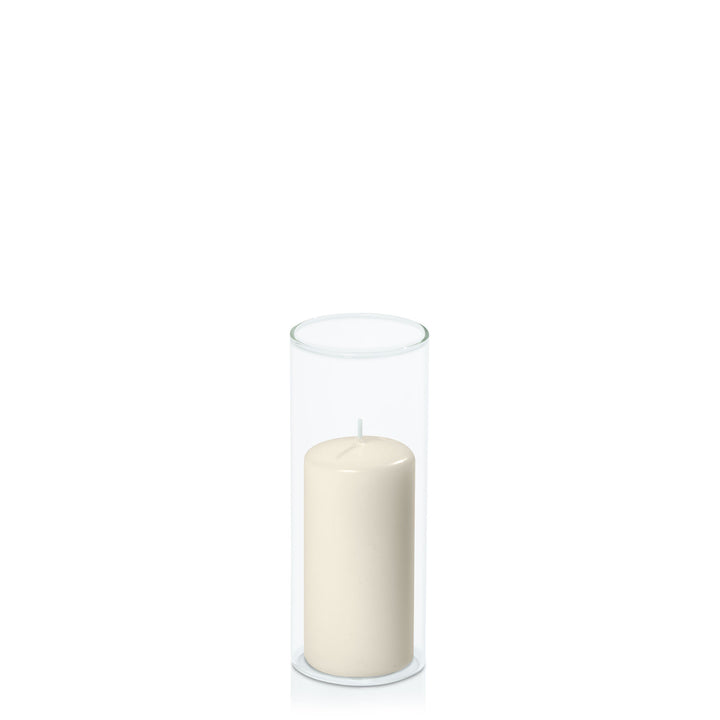 Ivory 5cm x 10cm Event Pillar in 5.8cm x 15cm Glass Pack of 1