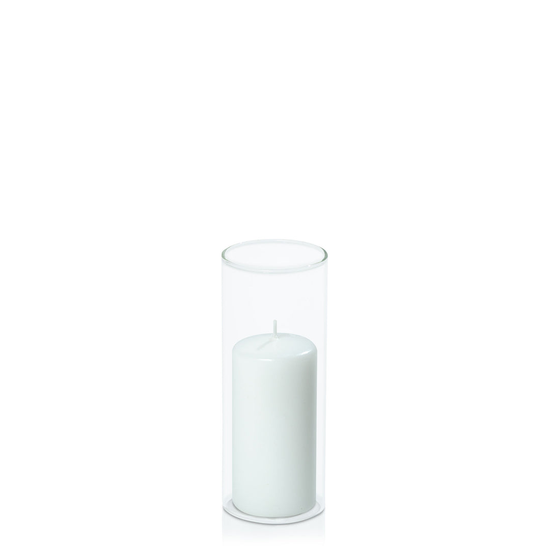 White 5cm x 10cm Event Pillar in 5.8cm x 15cm Glass Pack of 1