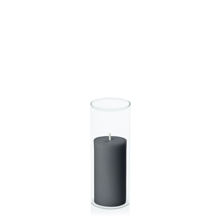 Charcoal 5cm x 10cm Pillar in 5.8cm x 15cm Glass Pack of 1