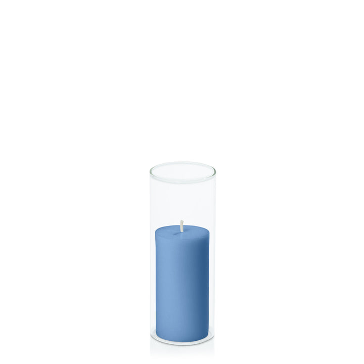 Dusty Blue 5cm x 10cm Pillar in 5.8cm x 15cm Glass Pack of 1