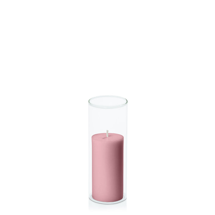 Dusty Pink 5cm x 10cm Pillar in 5.8cm x 15cm Glass Pack of 1