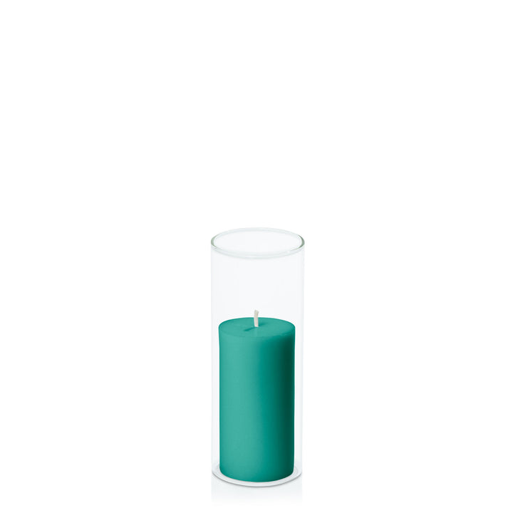 Emerald Green 5cm x 10cm Pillar in 5.8cm x 15cm Glass Pack of 1