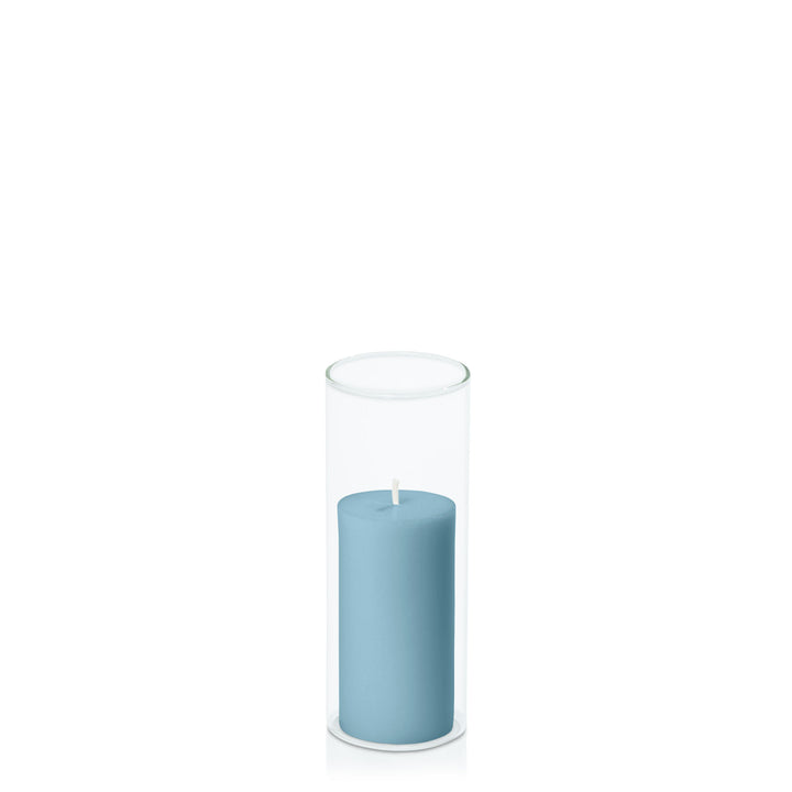 French Blue 5cm x 10cm Pillar in 5.8cm x 15cm Glass Pack of 1