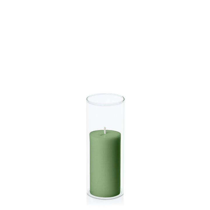 Green 5cm x 10cm Pillar in 5.8cm x 15cm Glass Pack of 1