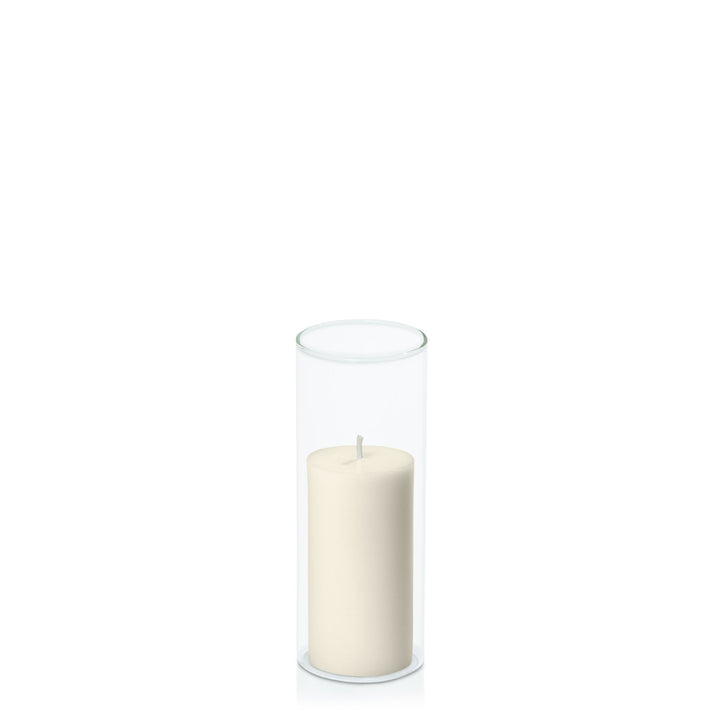 Ivory 5cm x 10cm Pillar in 5.8cm x 15cm Glass Pack of 1