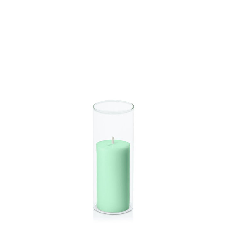 Mint Green 5cm x 10cm Pillar in 5.8cm x 15cm Glass Pack of 1