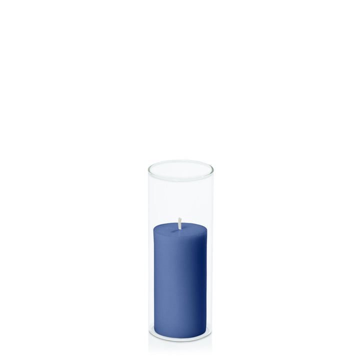 Navy 5cm x 10cm Pillar in 5.8cm x 15cm Glass Pack of 1