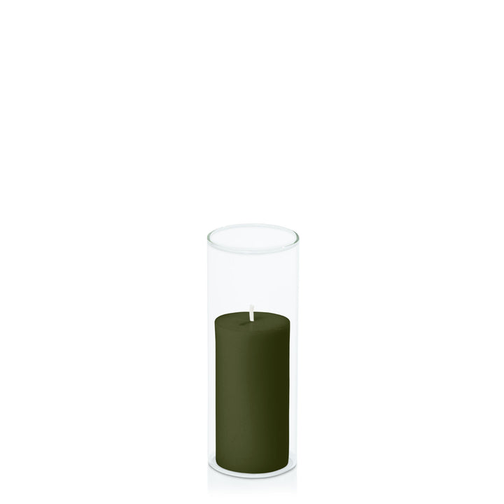 Olive 5cm x 10cm Pillar in 5.8cm x 15cm Glass Pack of 1