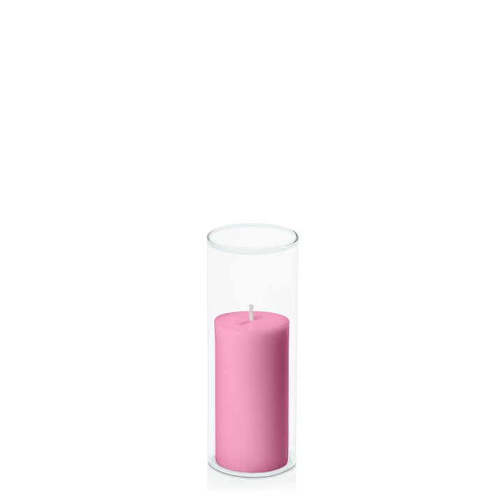 Rose Pink 5cm x 10cm Pillar in 5.8cm x 15cm Glass Pack of 1