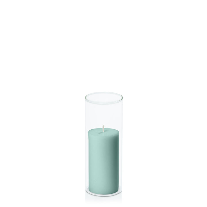 Sage Green 5cm x 10cm Pillar in 5.8cm x 15cm Glass Pack of 1