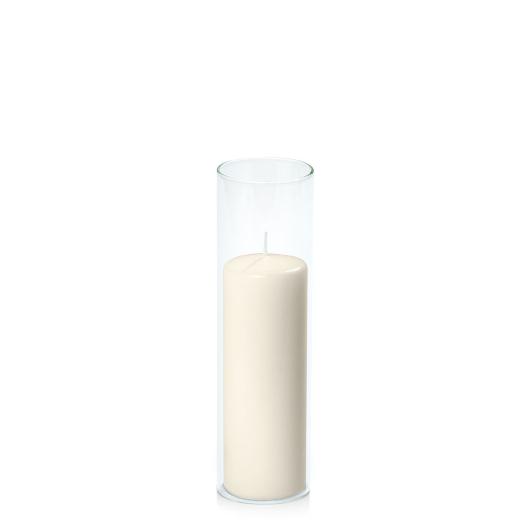 Ivory 5cm x 15cm Event Pillar in 5.8cm x 20cm Glass Pack of 1