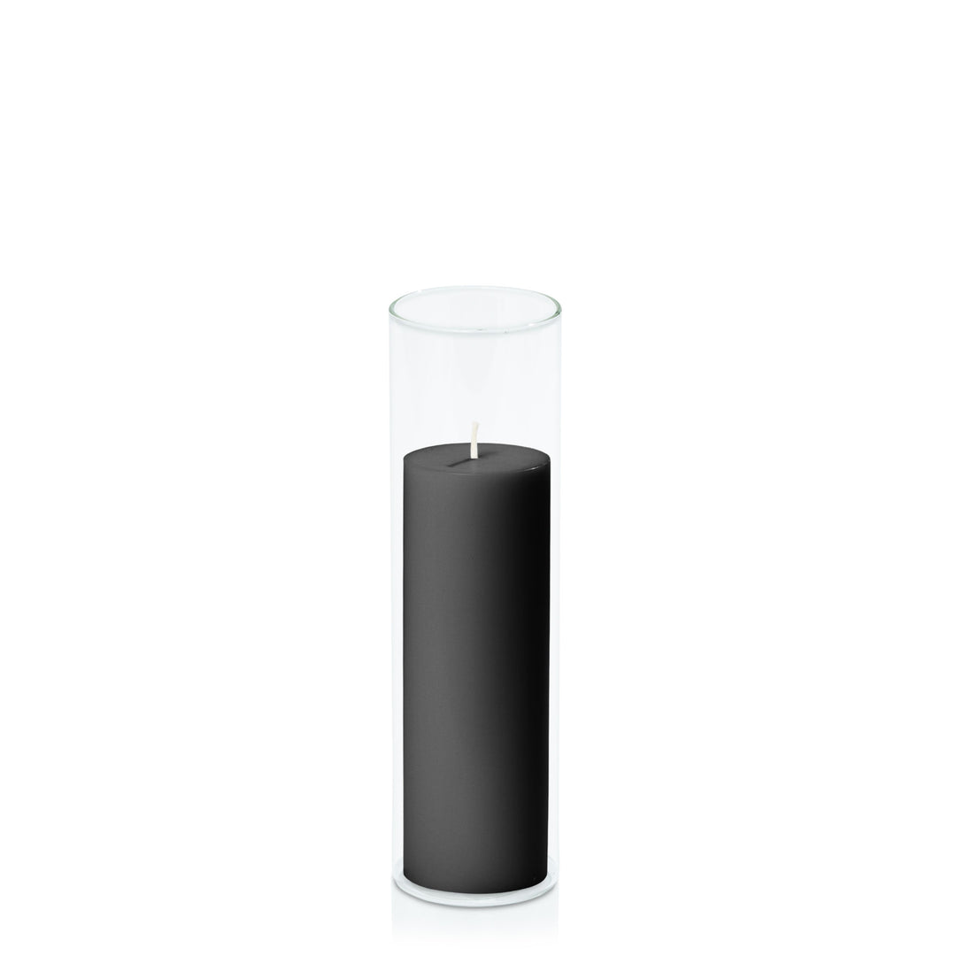 Black 5cm x 15cm Pillar in 5.8cm x 20cm Glass Pack of 1