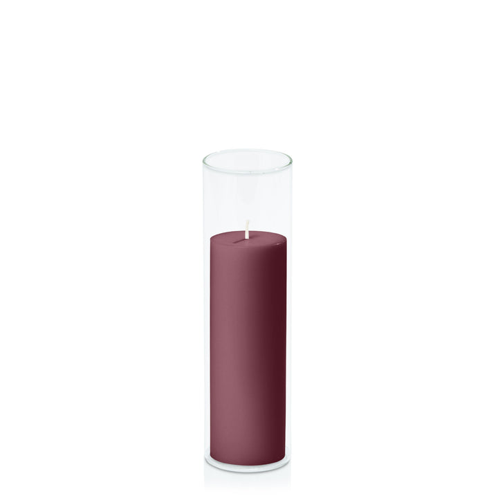 Burgundy 5cm x 15cm Pillar in 5.8cm x 20cm Glass Pack of 1