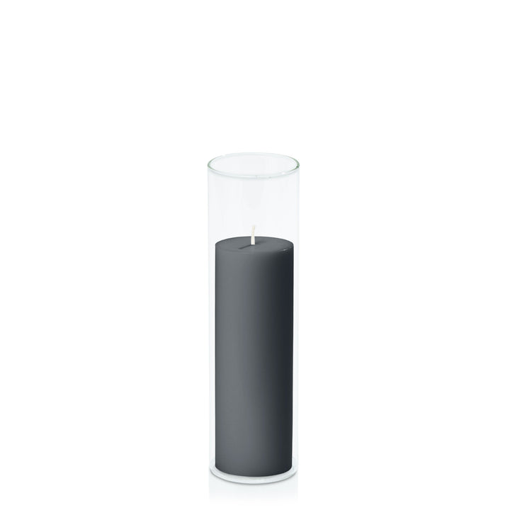 Charcoal 5cm x 15cm Pillar in 5.8cm x 20cm Glass Pack of 1