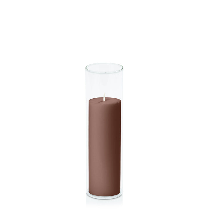 Chocolate 5cm x 15cm Pillar in 5.8cm x 20cm Glass Pack of 1