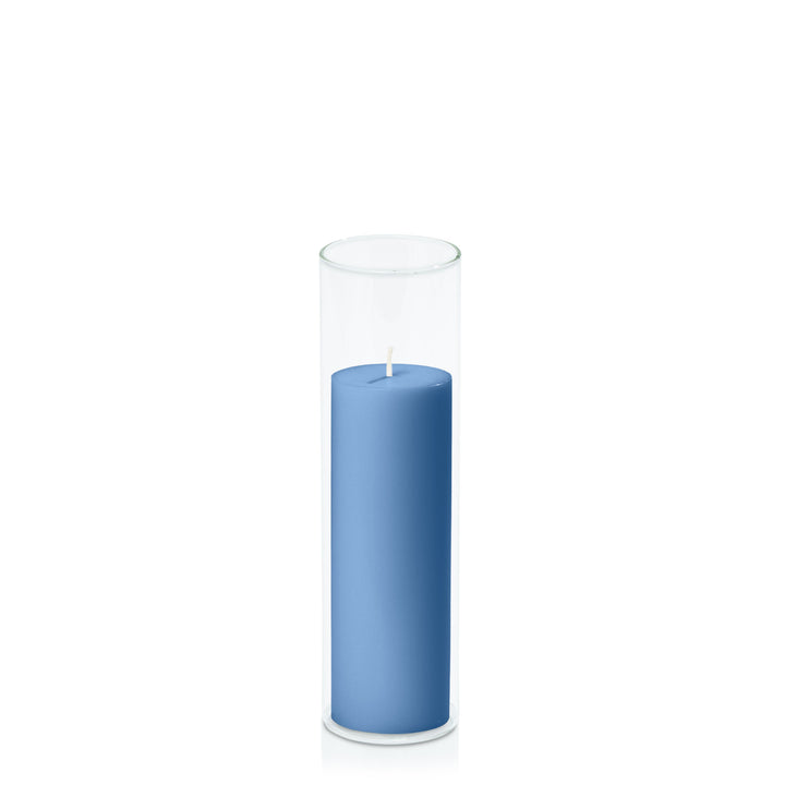 Dusty Blue 5cm x 15cm Pillar in 5.8cm x 20cm Glass Pack of 1