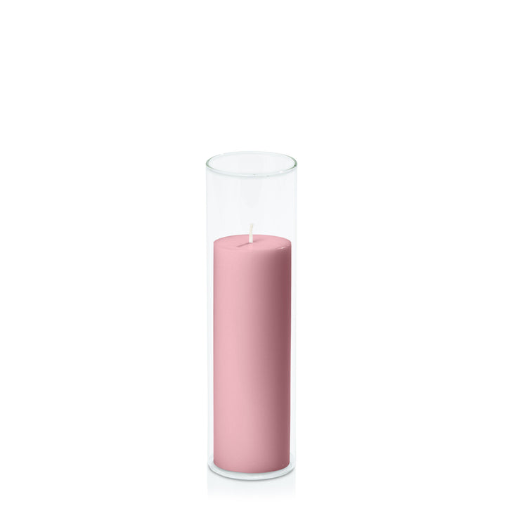 Dusty Pink 5cm x 15cm Pillar in 5.8cm x 20cm Glass Pack of 1