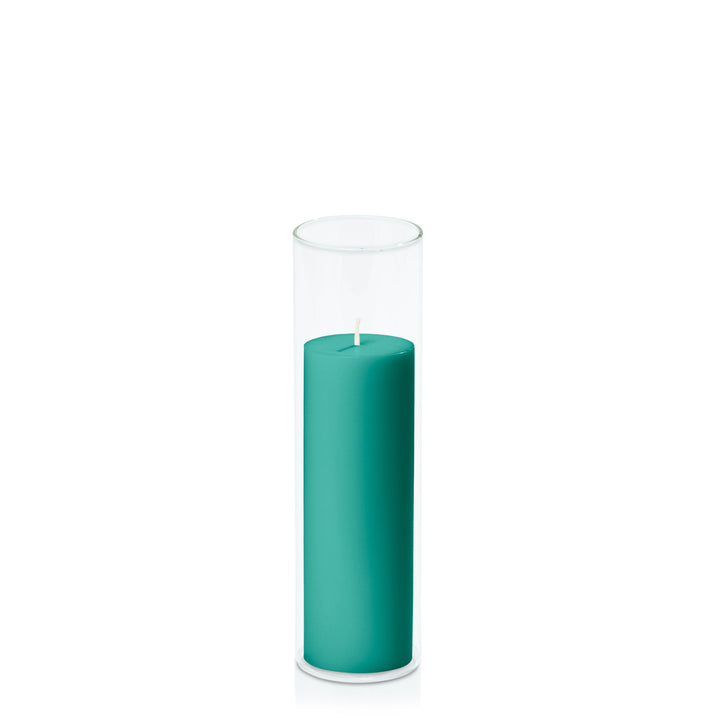 Emerald Green 5cm x 15cm Pillar in 5.8cm x 20cm Glass Pack of 1