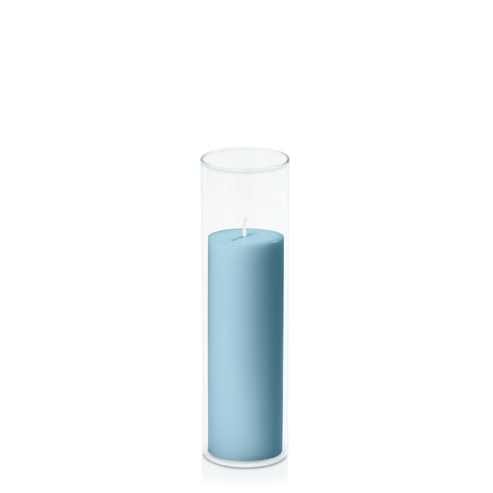 French Blue 5cm x 15cm Pillar in 5.8cm x 20cm Glass Pack of 1