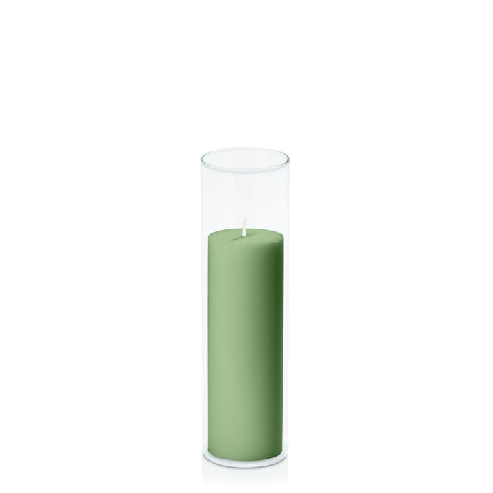 Green 5cm x 15cm Pillar in 5.8cm x 20cm Glass Pack of 1