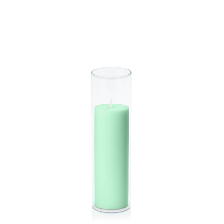 Mint Green 5cm x 15cm Pillar in 5.8cm x 20cm Glass Pack of 1