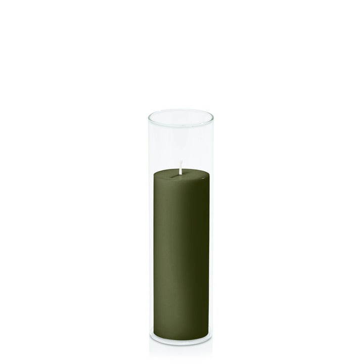 Olive 5cm x 15cm Pillar in 5.8cm x 20cm Glass Pack of 1