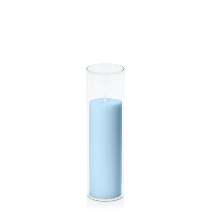 Pastel Blue 5cm x 15cm Pillar in 5.8cm x 20cm Glass Pack of 1