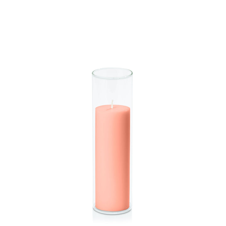 Peach 5cm x 15cm Pillar in 5.8cm x 20cm Glass Pack of 1