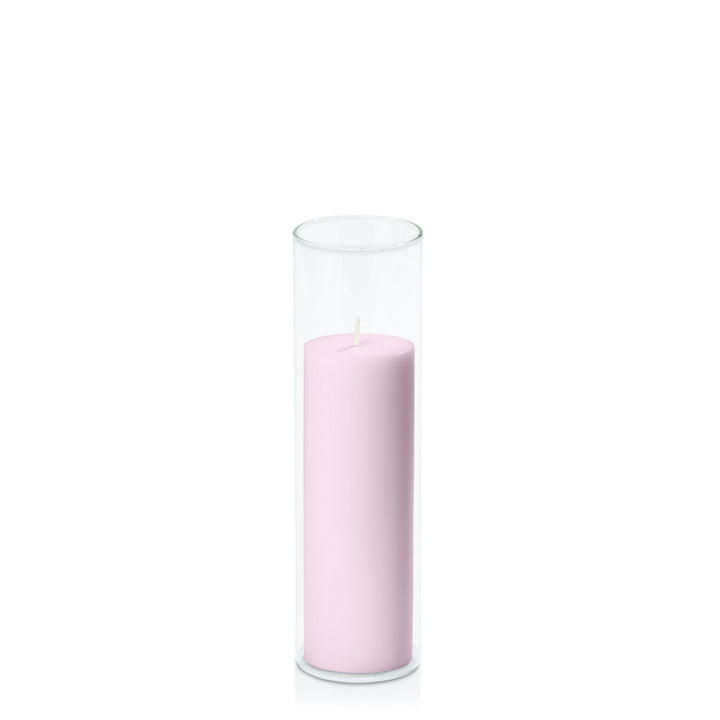 Pastel Pink 5cm x 15cm Pillar in 5.8cm x 20cm Glass Pack of 1