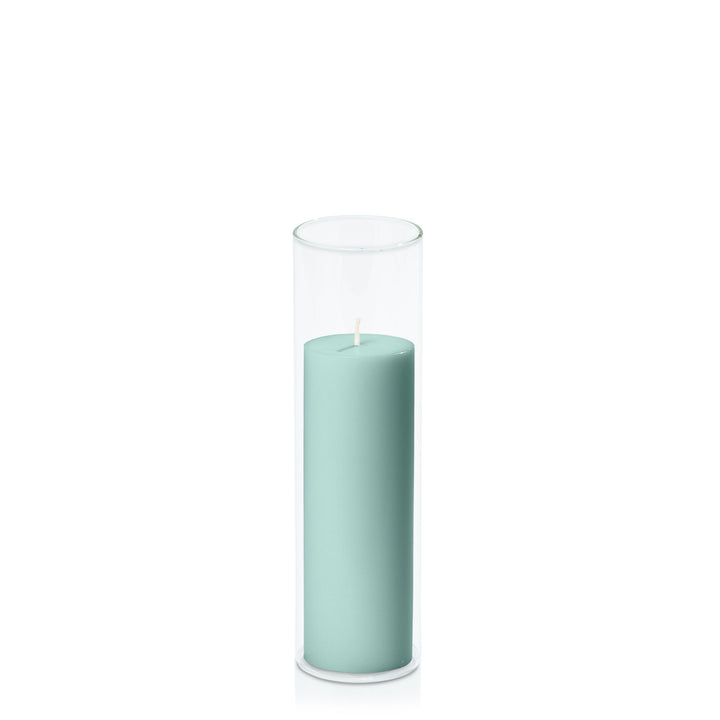 Sage Green 5cm x 15cm Pillar in 5.8cm x 20cm Glass Pack of 1